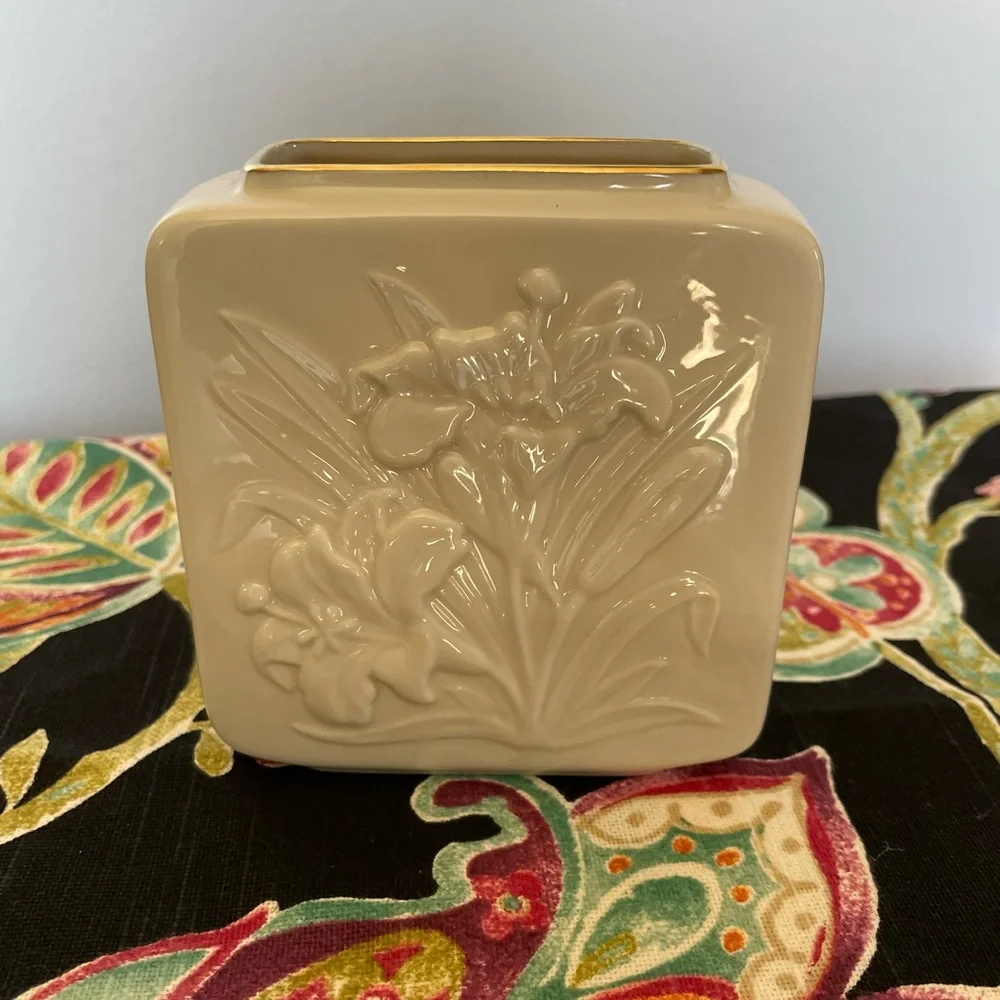 Set of Lenox Tiger Lily Square Vase & 2 Candle Holders